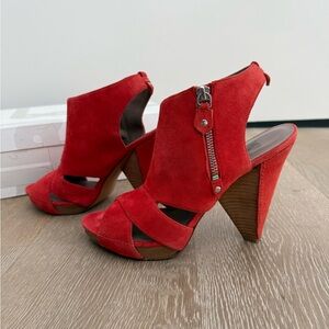 Belle by Sigerson Morrison Red Suede “Apache” cut out Heels - size 9